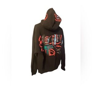 Men’s Black Hoodie with Colorful Abstract Graphic size large